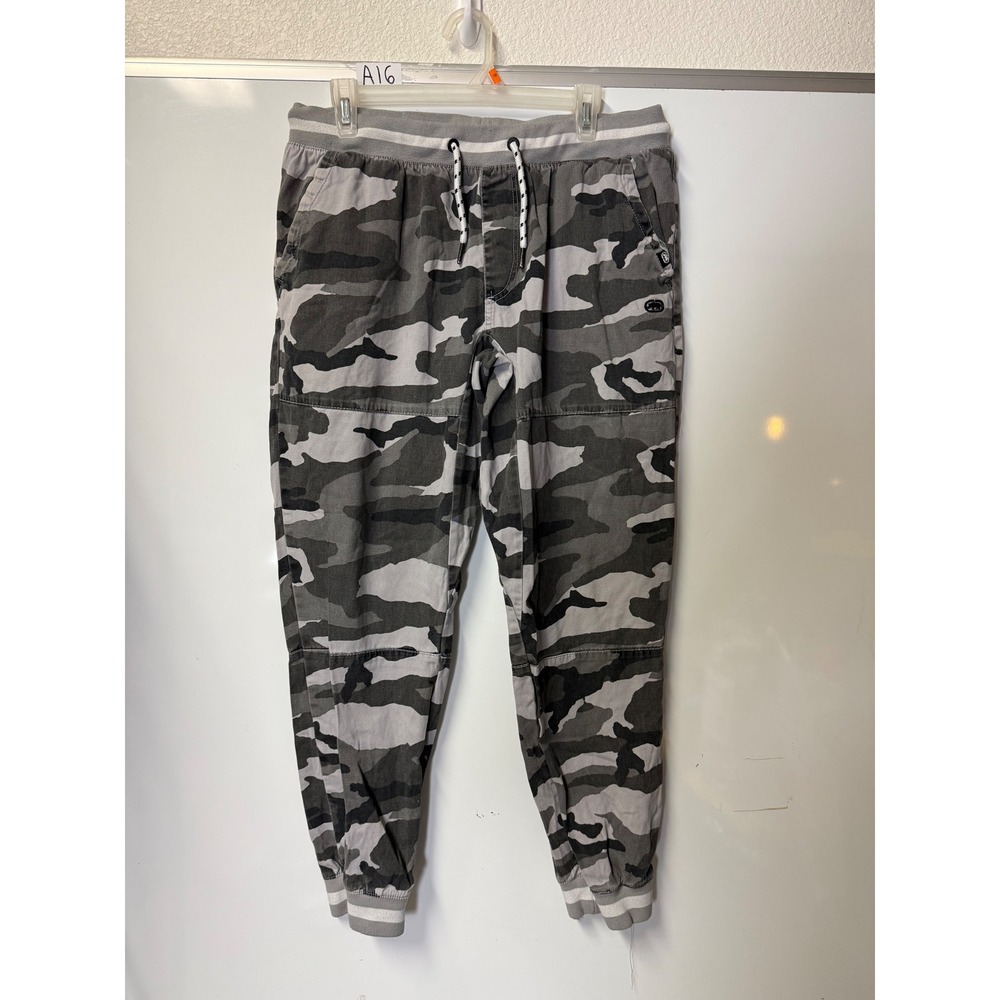 Ecko Unltd Mens Grey Camo Joggers Size L Elastic Waist Camouflage Streetwear